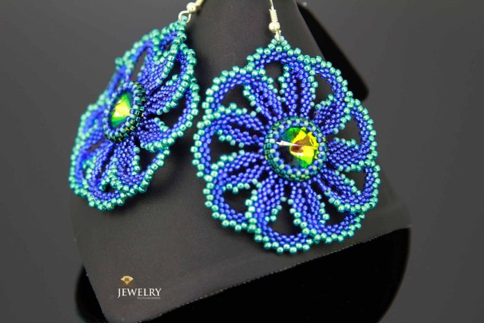 handcrafted lacy earrings Dark Blue "Lace Flower"
