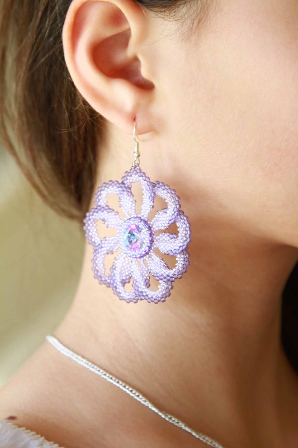 handcrafted lacy earrings light purple