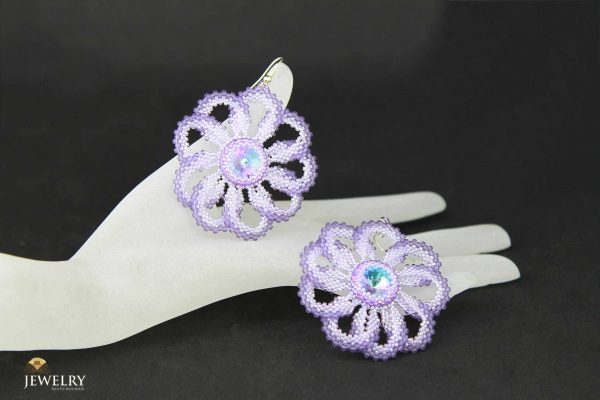 handcrafted lacy earrings Purple with Swarovski