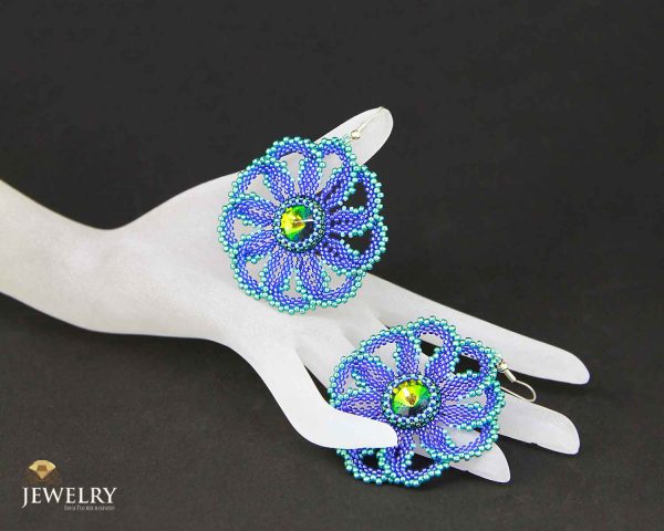 handcrafted lacy earrings Dark blue "Lace Flowers"